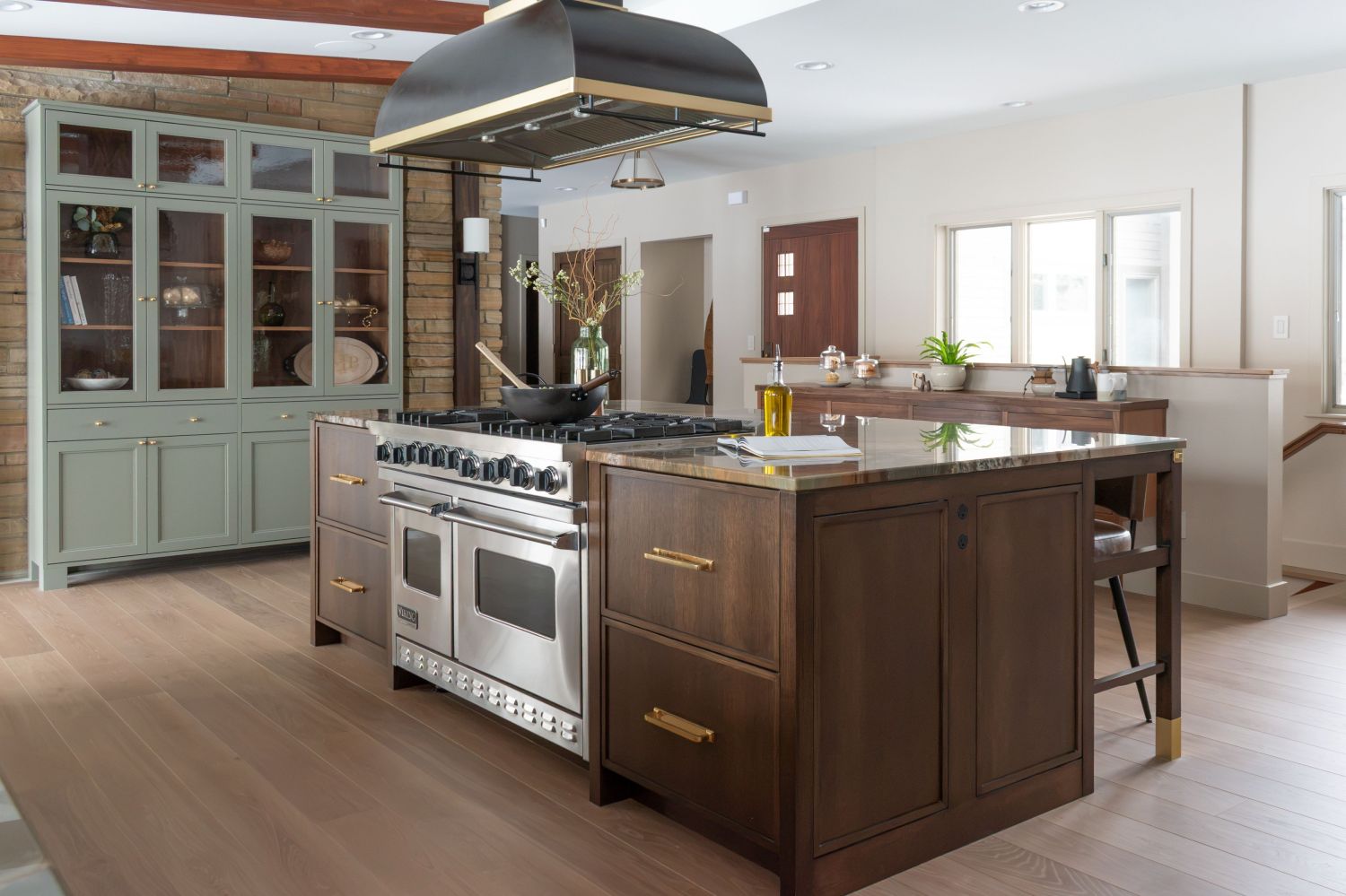 kitchen island and hutch plato woodworks Carlisle flooring rangecraft hood viking range