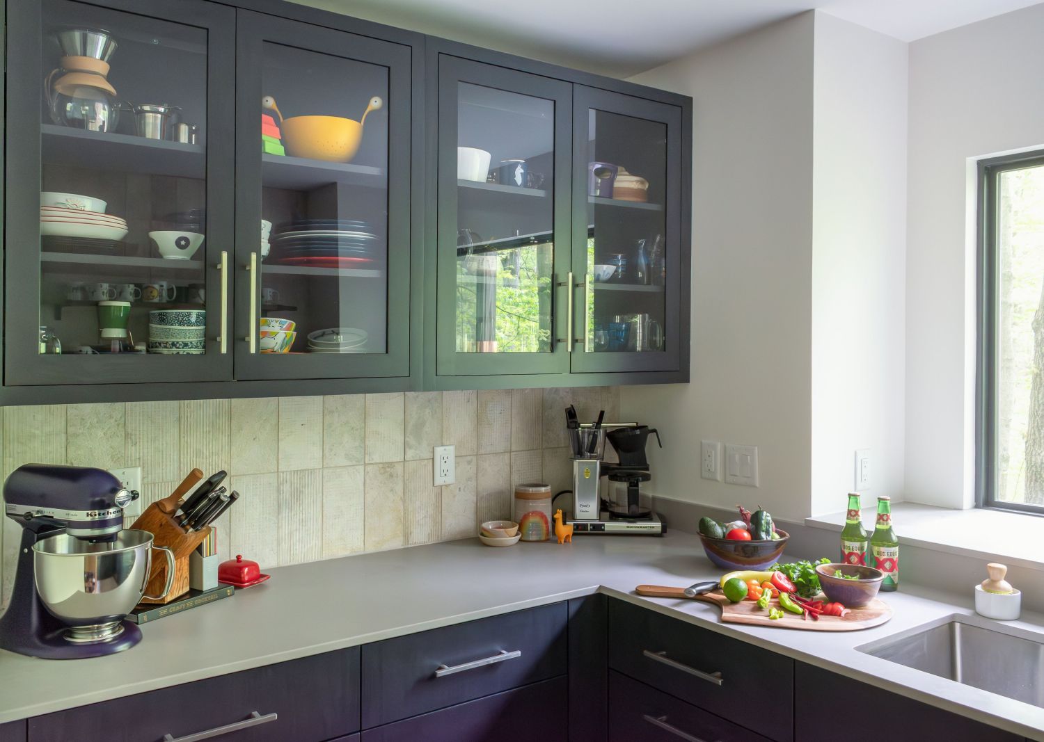 Shiloh inset maple wall cabinetry in kitchen