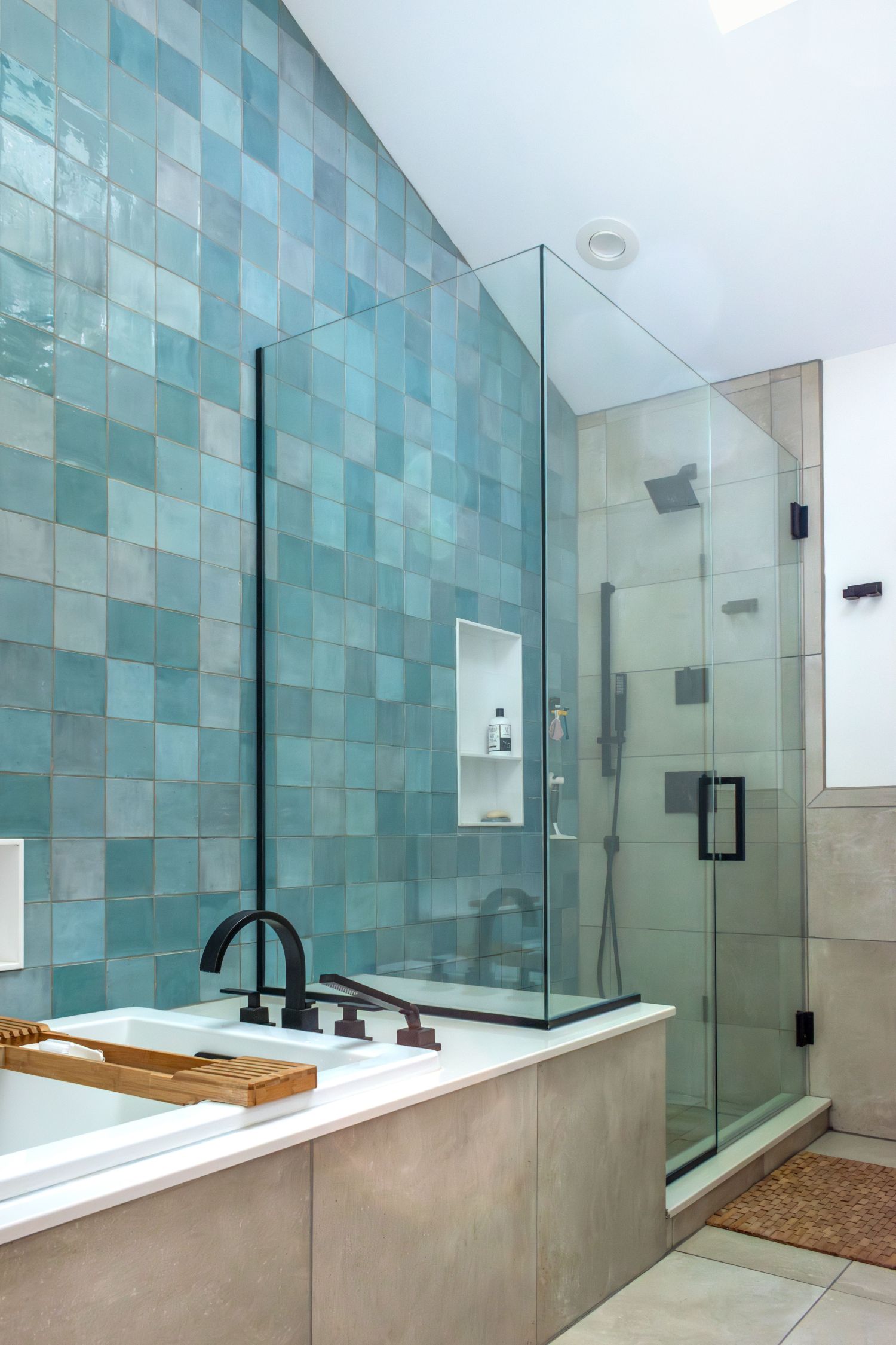 Wow Zellige wall tile with corona niche and walk in shower