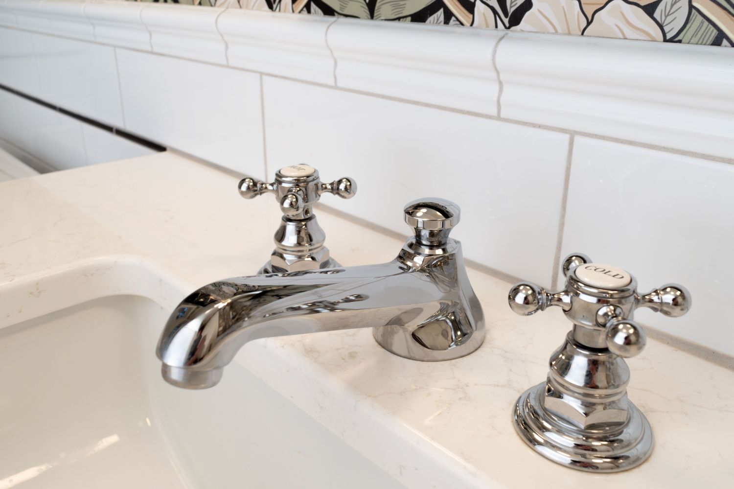 Newport brass lavatory faucet in classic bathroom