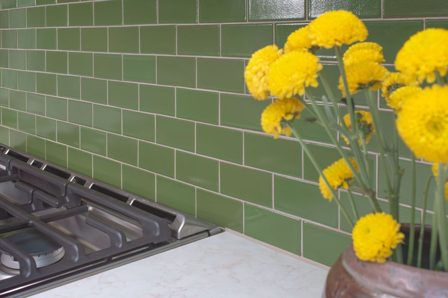 Heath Verde backsplash tile in kitchen in historic coop apartment