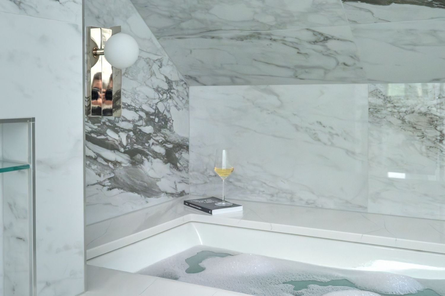 primary bath soaking tub with large format Imola tile