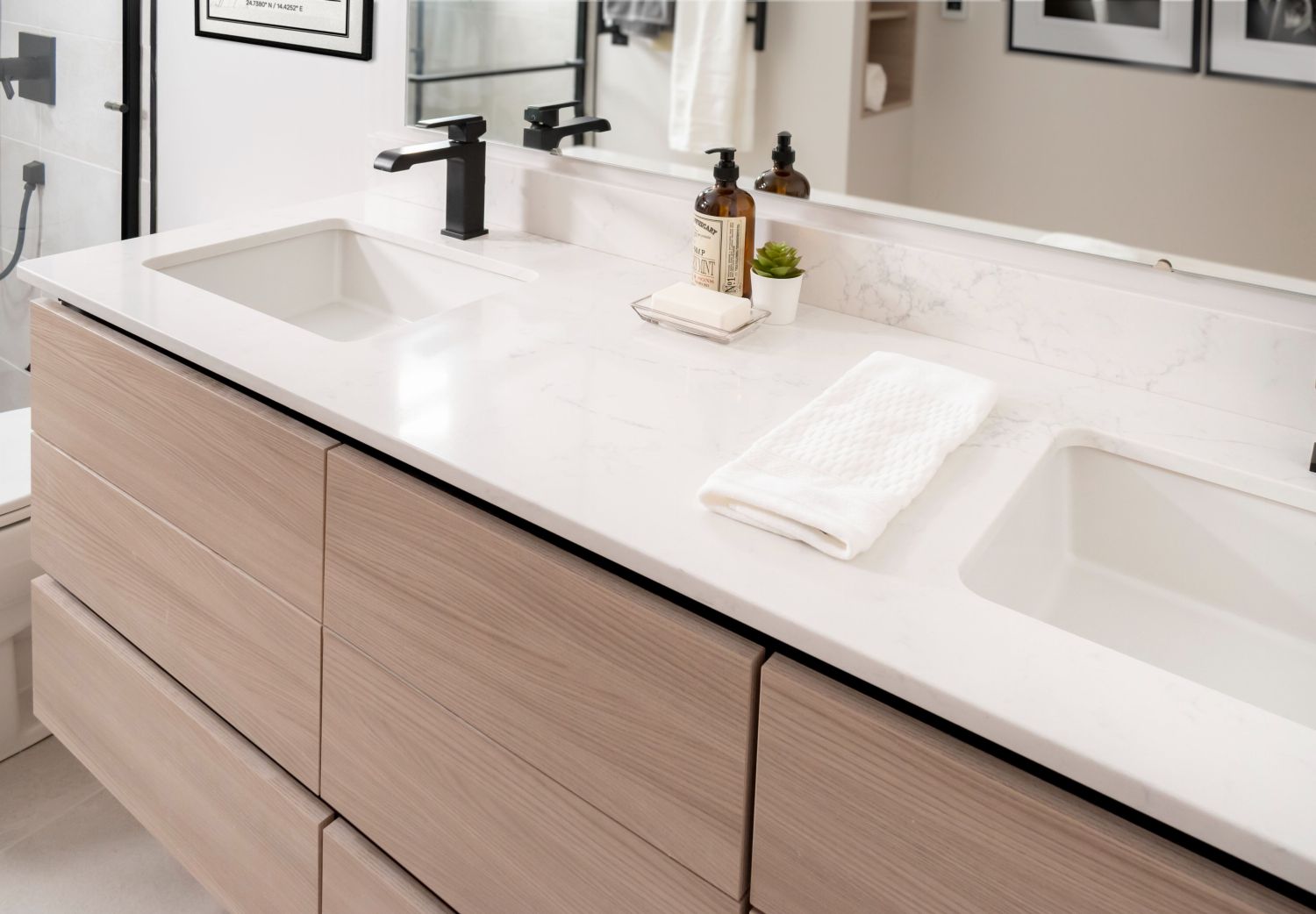 modern bath vanity with gola channels. eclipse cabinetry