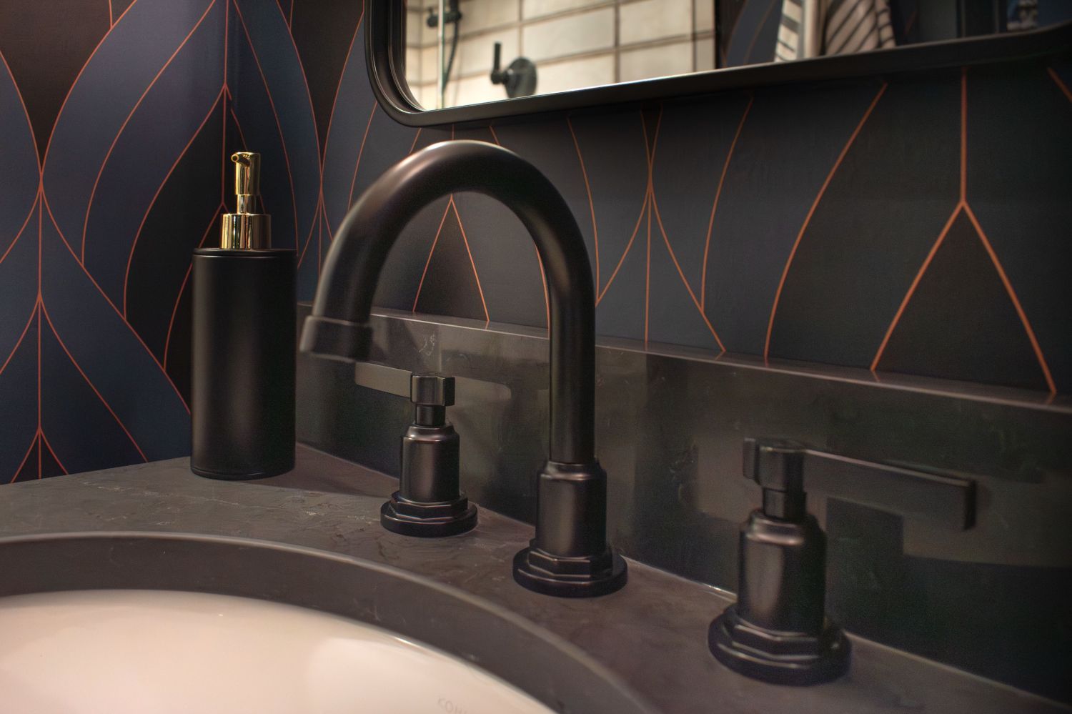 greyfield lavatory faucet in basement bathroom